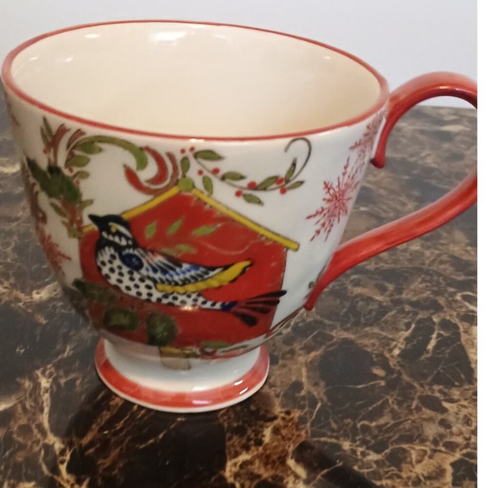 Preowned Creative Co-op Kate Mc Rostie Bird & Snowflake Coffee/ Mug - 16oz